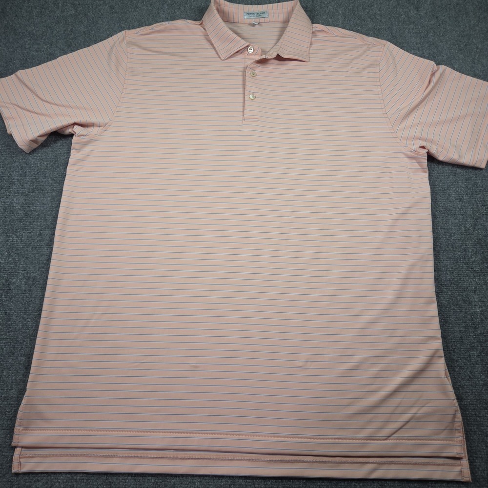Peter Millar Summer Comfort Polo Shirt Mens XL Peach Stripe Golf Stretch Tech